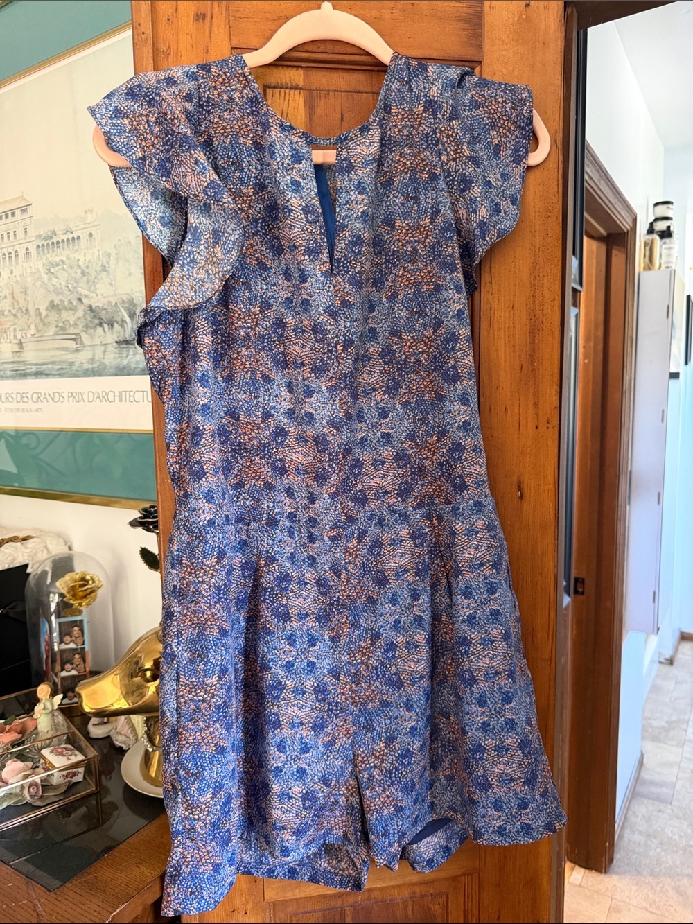 Blue Floral Flutter-Sleeve Jumpsuit Romper